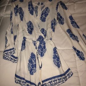 Blue and white romper